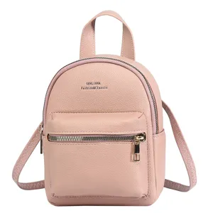 Mini zaino in pelle rosa testurizzata litchi con tasca con zip e spalline sottili