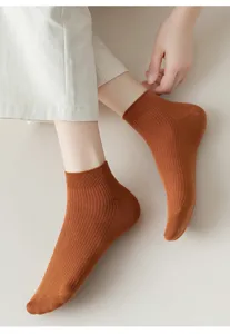 Details of womens brown ribbed short socks, breathable cotton low cut casual spring style.