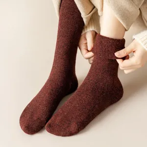 Calcetines Largos de Lana Térmica Espesada para Mujer Invierno Cálido Color Sólido Tubo Alto Calcetines de Nieve de Moda