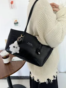 Stylish black crocodile embossed tote bag for women, commuter shoulder bag