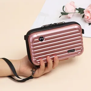 Roségoldene 7-Zoll-PC-Hartschalen-Schminktasche in Kofferform mit einem Schultergurt