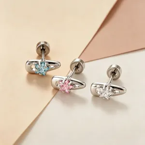 Verfijnd Ster Zirconia Kraakbeen Oorknopje Voor Vrouwen Kleine Haarklem Vorm Titaniumlegering Oorpiercing Sieraden