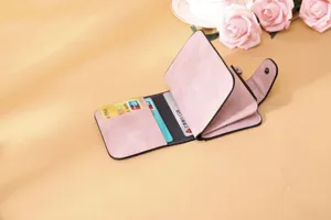 Detailed internal view of women's matte PU leather wallet showing multiple functional card slots