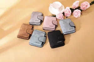 Collection of matte PU leather women's buckle wallets in various elegant colors