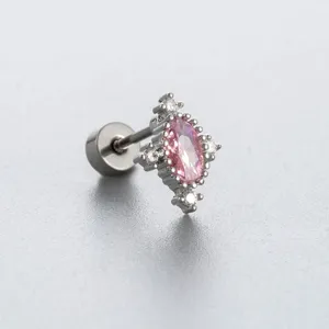 Elegante vintage titanium legering oorsteker met roze zirkoon en veilige schroefsluiting