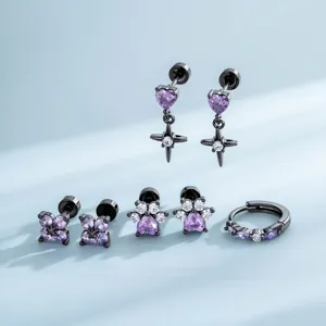 Piercings de Cartílago Púrpura Nocturno Corazón Garra de Gato Flor Varilla de Aleación de Titanio Circonia Gótica