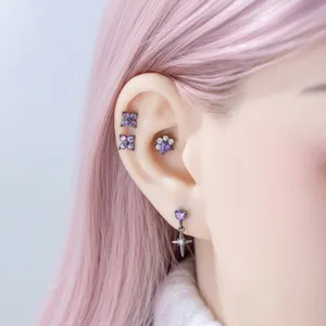 Conjunto de pendientes de garra de gato flor corazón cruz violetas para orejas