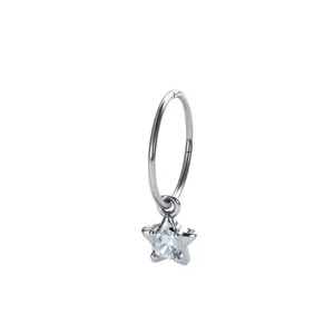 Orecchino a cerchio argento 0,8mm con ciondolo a stella in zircone scintillante