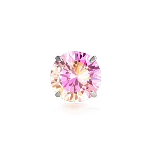 Gradient pink and champagne round-cut stud earring with four-prong silver setting
