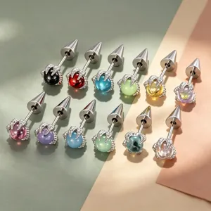 Punk 5mm Dragon Claw Piercing Ear Cartilage Stud Titanium Alloy Stainless Steel Zirconia Inlaid Spike Barbell Earring For Men Women Jewelry
