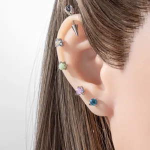 Titanium alloy dragon claw stud earrings with colorful 5mm gemstones for stylish piercings