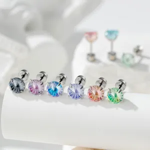 Reuzenrad Slijpvorm Gradiënt Kraakbeen Piercing Titanium Staal Legering Strass Helix Piercing Schroefsluiting Stoere Oorsieraden