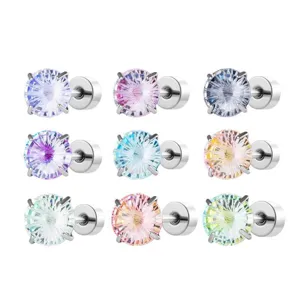 Set van 9 kleurrijke 6mm titanium oorknopjes met reuzenrad-slijpvorm en kleurverloop