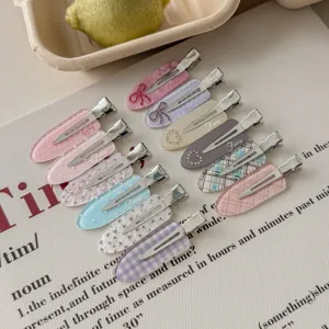 Sweet Acrylic Rhinestone Bowknot Hair Clip Heart Polka Dot Plaid Floral Seamless Duckbill Clip Side Bangs Hair Barrettes For Women