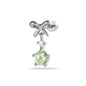 Elegant silver-toned bowknot cartilage piercing stud featuring pale green and clear zircon pendants