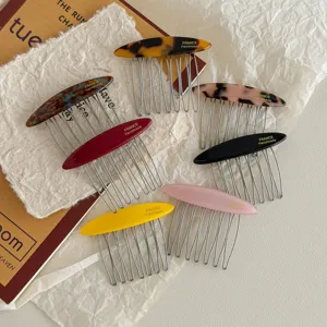 Elegant French Style Acetate Hair Insertion Comb Vintage Tortoise Shell Marble Pattern Metal Teeth Anti Slip Bangs Fix Hairclip Headpiece For Women