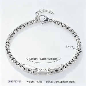 Detailed specifications of 304 stainless steel chain bracelet with measurements