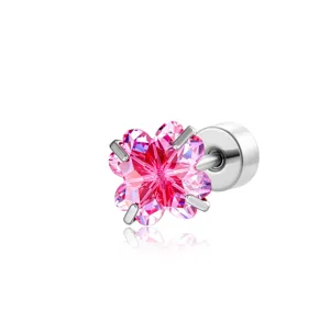 Elegant pink clover zircon stud earring made of durable titanium alloy for daily wear