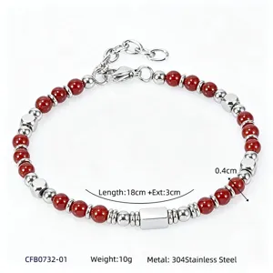Bracciale di perle in pietra naturale rossa in acciaio inossidabile 304 con misure