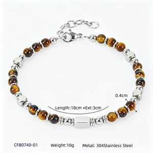 Dettaglio bracciale in acciaio 304 con occhio di tigre e lunghezza 18+3cm