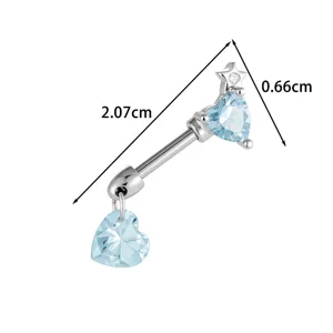 Titanium alloy heart and star cubic zirconia cartilage stud with dimensions 2.07x0.66cm
