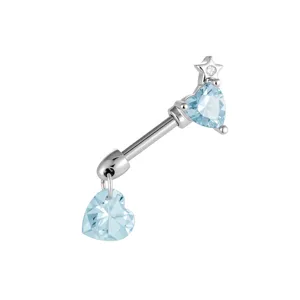 Sweet titanium alloy heart zircon ear stud with pentagram and blue stone