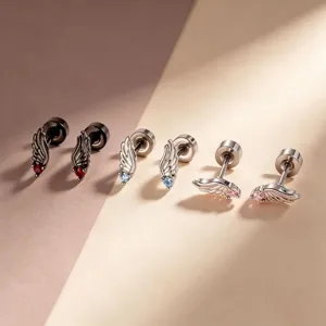 Engelsflügel Titanlegierung Knorpelstecker Ohrringe Cool Punk Gothic Edelstahl Piercing Schmuck Für Damen Herren