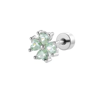 Eleganter Knorpelstecker mit minzgrüner Herz-Zirkonia-Blume und flacher Rückseite