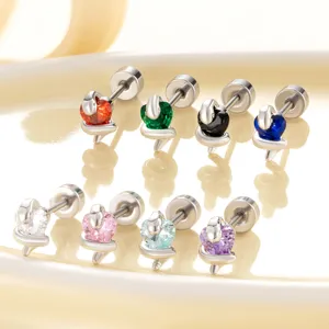 Cyberpunk Titanium Steel Snake Heart Zirconia Cartilage Stud Earrings Edgy Stainless Steel Double Screw Piercing Earrings Jewelry