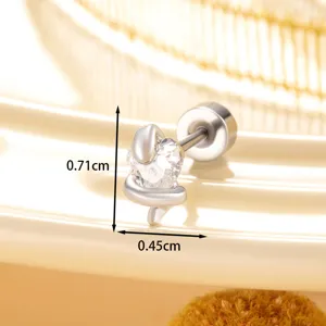 Detailed view of heart zircon snake earring showing 0.71cm by 0.45cm dimensions