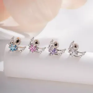 Bojie Shiny Zirconia Star Moon Stud Earrings For Women Niche Design Light Luxury Electroplated Metal Ear Jewelry Fashion Accessories