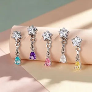 Titanlegierung 304 Edelstahl Stern Wassertropfen Zirkonia Ohrknochenstecker Koreanisch Dopamin Stil Tropfen Anhänger Ohrringe Schmuck Für Damen