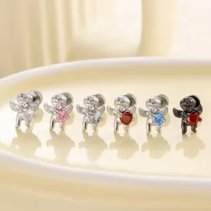 Titaniumstaal Engel Hart Zirconia Oorknopjes Voor Vrouwen Zoete Dubbelzijdige Schroefsluiting Niche Vintage Sieraden