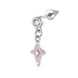 Elegant Korean style pink star pendant ear bone stud with a brilliant round cubic zirconia
