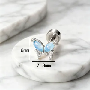 Detailed dimensions of blue opal butterfly stud earring made of titanium steel