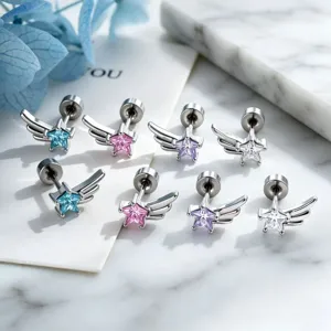 Minimalist Alloy Star Wing Stud Earrings With Rhinestone Elegant Silver Color Planet Wing Earrings For Women Fashion Jewelry Gift