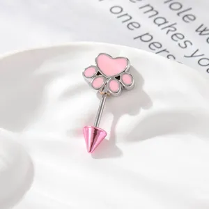 Schattige roze emaille kattenpoot kraakbeen oorbellen met puntige kegel schroef piercing