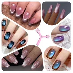 Imán multifuncional rosa para uñas con varios efectos de manicura de ojo de gato.