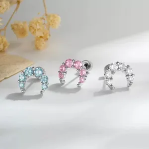 Fashion Moon Shape Copper Rhinestone Ear Cartilage Stud Earrings Minimalist Shiny Crescent Ear Bone Stud Piercing Jewelry For Unisex