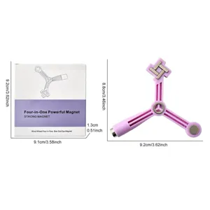 Outil aimant à ongles 4-en-1 rose avec dimensions pour effets de nail art cat eye