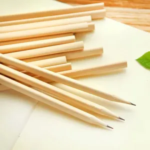 Wooden pencil detail shot, natural unpainted wood texture, sharp tip ready for writing.