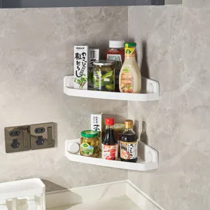 White triangular corner shelf for bathroom and kitchen wall-mounted storage rack