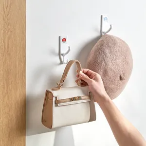 Ganchos de Pared Autoadhesivos de Plástico ABS Blanco Minimalista Japonés Doble Gancho para Toallas y Abrigos para Baño Dormitorio Almacenamiento