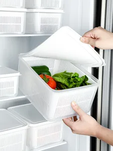 Japanese Minimalist Plastic Dual Layer Kitchen Drain Basket Transparent Lid Sealed Vegetable Fruit Storage Food Fresh Container Organizer Box