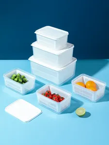 Multifunctional double-layer drain basket set for kitchen fridge fruit storage with lids