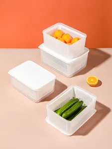 Double-layer plastic drainage basket set with lids for fridge fruit and vegetable storage