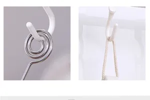 Detailansicht eines drehbaren weißen S-Hakens mit Metallspirale für Küchenstangen