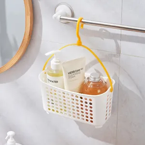 Hängender Aufbewahrungskorb Kunststoff Badezimmer Organizer Duschkorb Hohl Drain Tasche Mit Drehbarem Haken Für Toilettenartikel Körbe