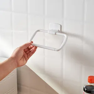White square plastic towel ring for bathroom wall mounting without drilling