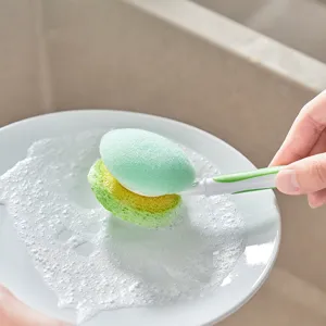 Double-sided sponge dish brush for efficient kitchen cleaning and scrubbing